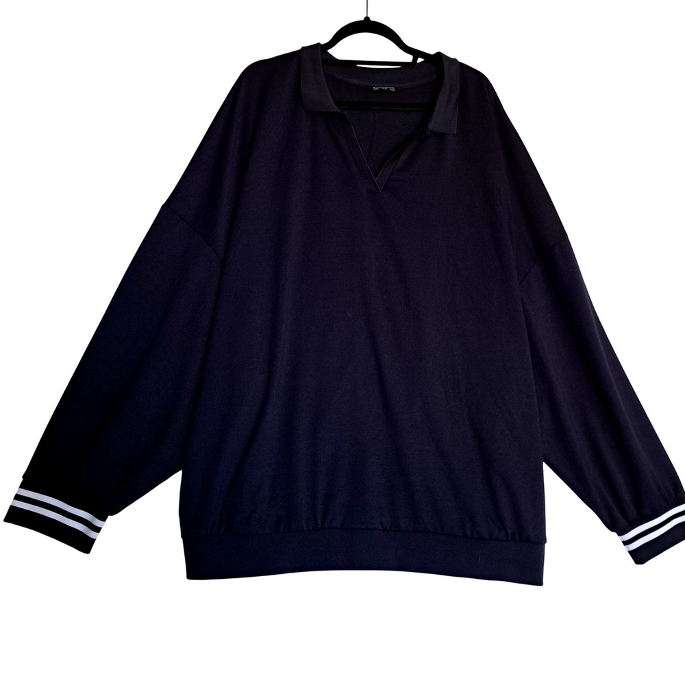 BloomChic V-Neck Sweatshirt Womens Plus 30 New Navy Collared Stretch Casual
